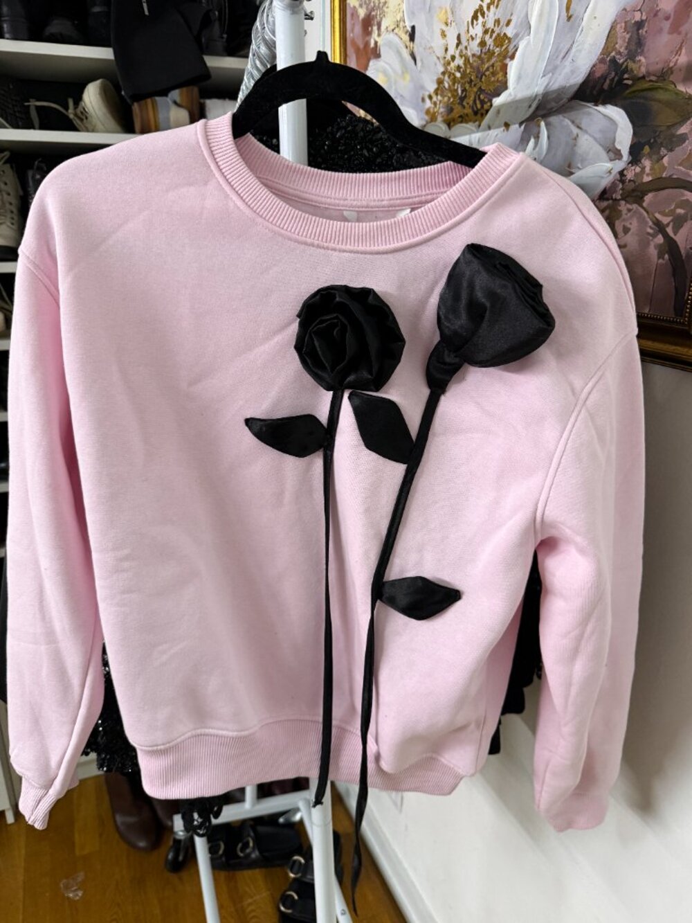 ZARA Contrast Flower Sweatshirt - Pink Size S